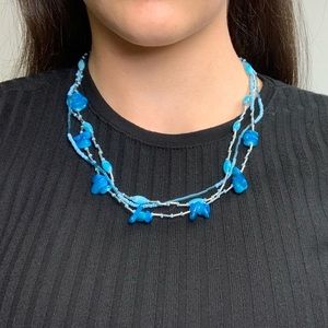 Vintage Blue Beaded Multi Strand Necklace